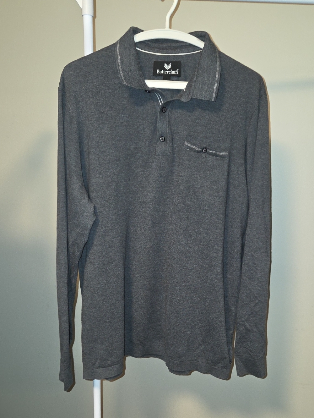 Buttercloth Men's Long-Sleeve Polo in Charcoal Gray